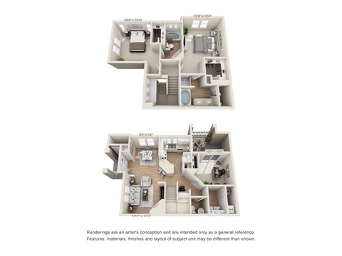 Floor plan for 2 beds, 2 baths, 1442 sqft
